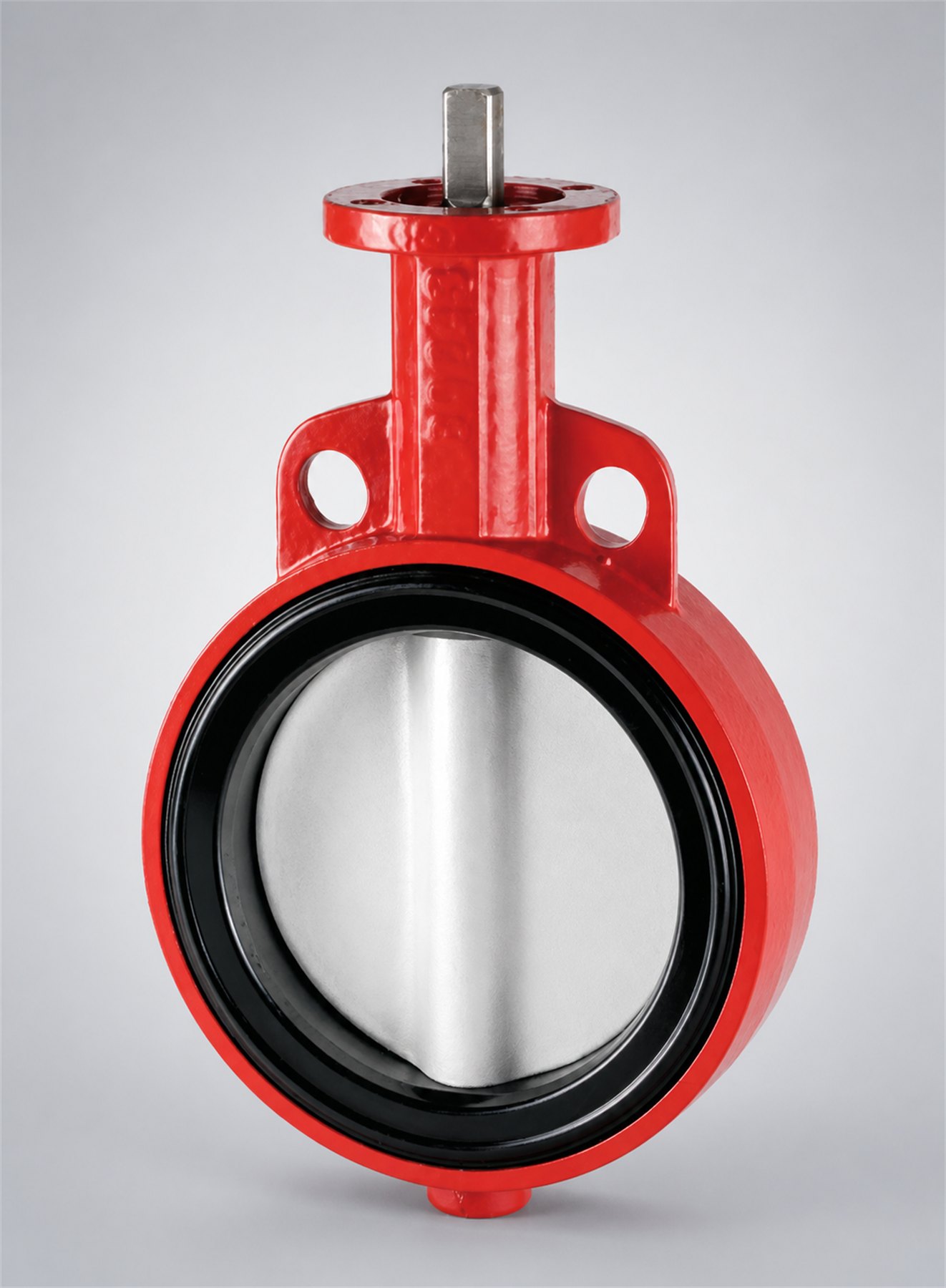 Red resilient-seated liquid-service butterfly valve
